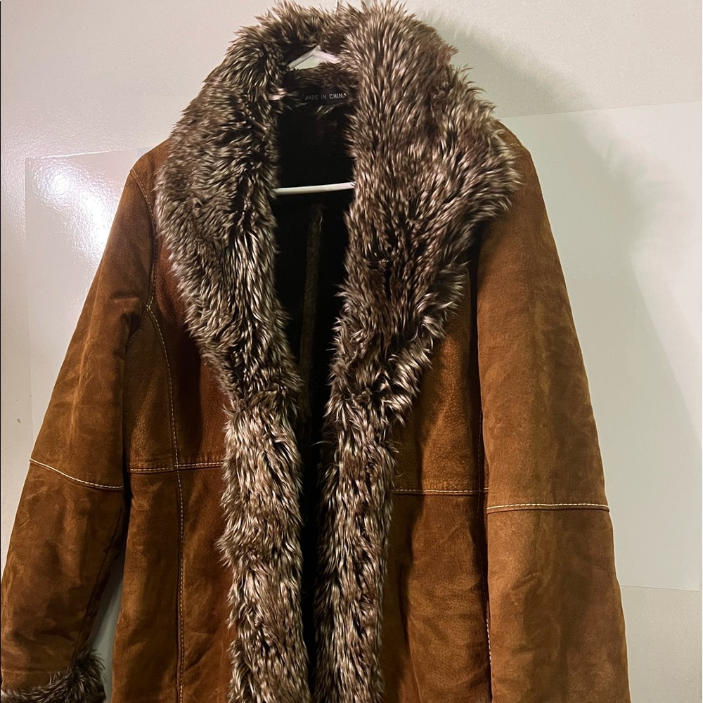 Brown Wilson’s Leather Fur Trim Coat